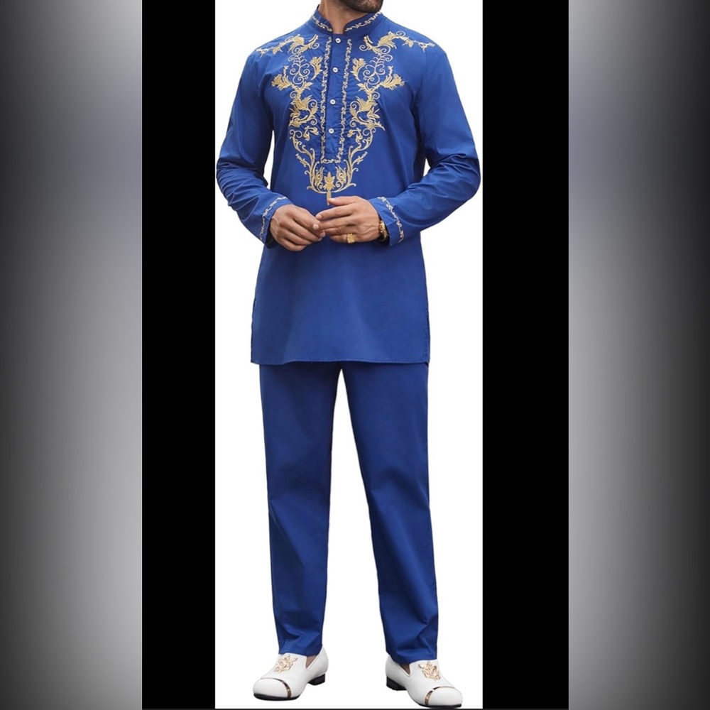 Men's Royal Blue/Gold Dashiki Suit